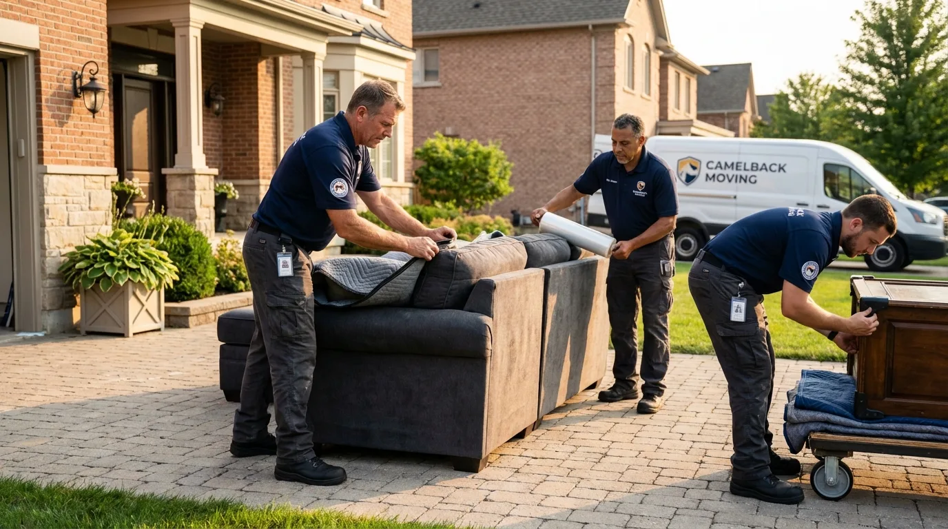 Large estate moving crew wrapping furniture in Lockport, LA